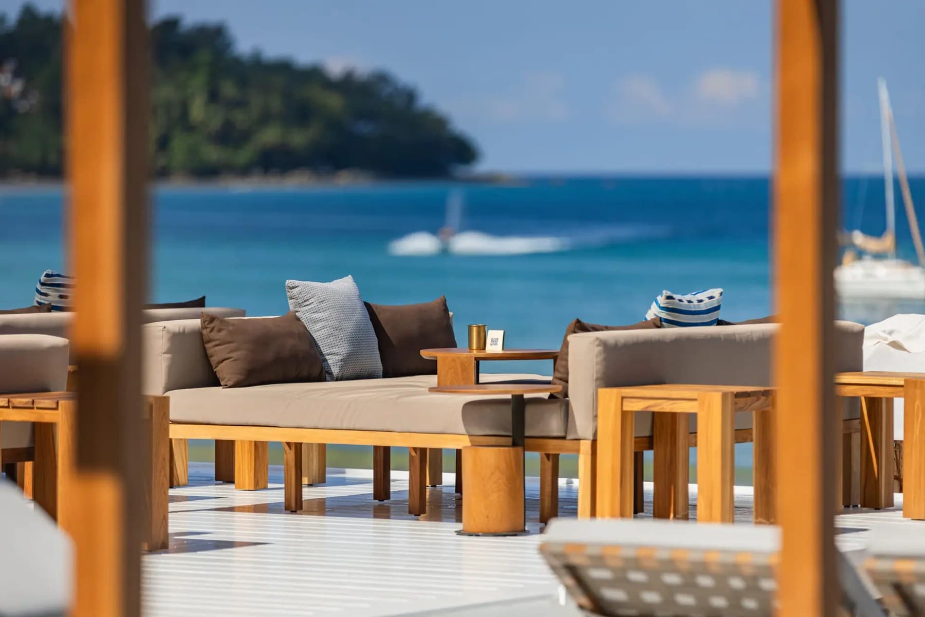 Sea-facing seating at Catch Beach Club on Bang Tao