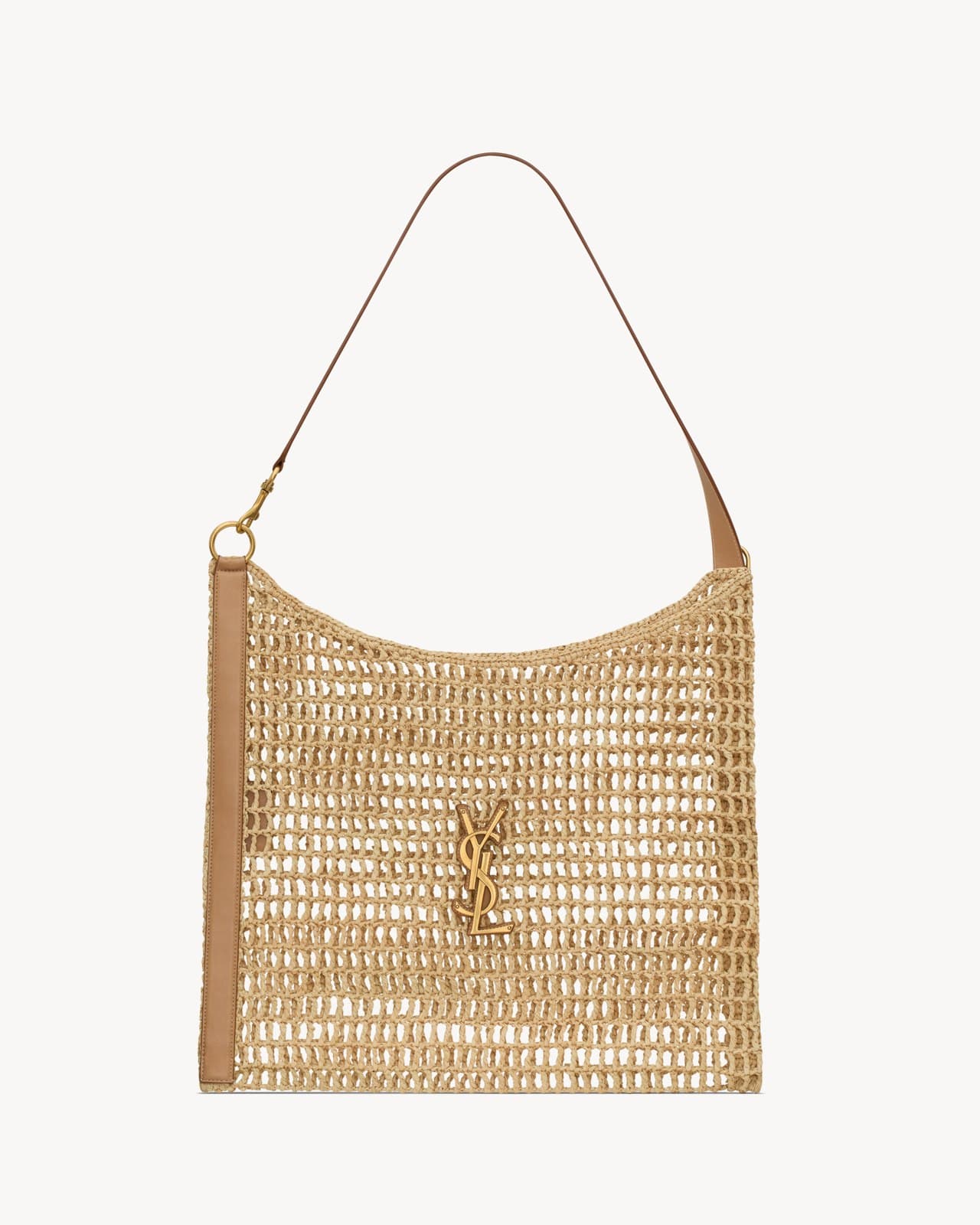 Saint Laurent Oxalis crocheted raffia bag in natural and brown